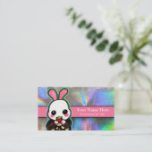 Cute Pink & White Easter Bunny Rabbit Holographic Visitekaartje (Staand voorkant)