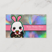 Cute Pink & White Easter Bunny Rabbit Holographic Visitekaartje (Voorkant)