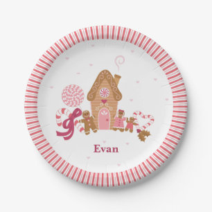 Cute Pink White Gingerbread Snoep Paper Borden Papieren Bordje