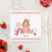 Cute Pink White Gingerbrood Snoep Paper Napkin Servet (Insitu)