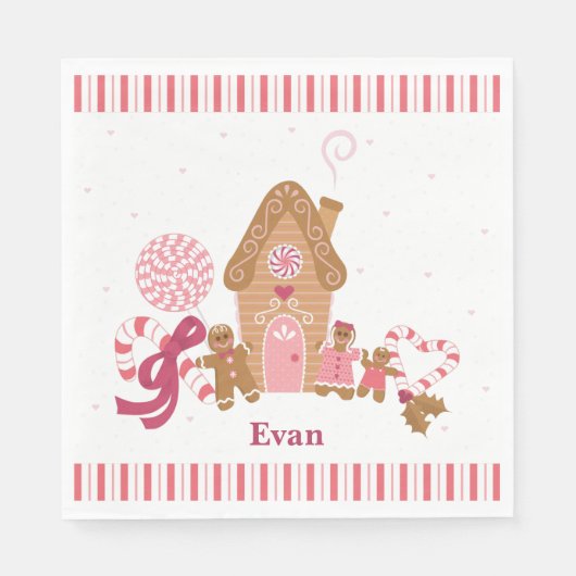 Cute Pink White Gingerbrood Snoep Paper Napkin Servet (Voorkant)
