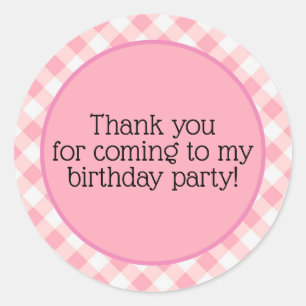 Cute Pink White Gingham Birthday - Bedankt Ronde Sticker