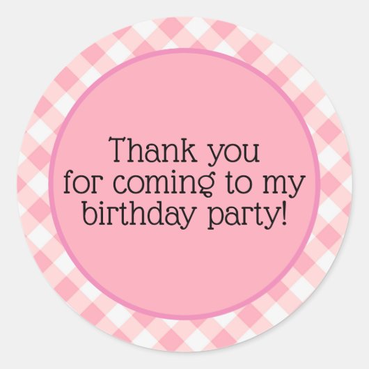 Cute Pink White Gingham Birthday - Bedankt Ronde Sticker (Voorkant)