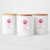 Cute Pink White Gingham Checkered Pattern Paw Name Voedselcontainer Etiket (Flessen)