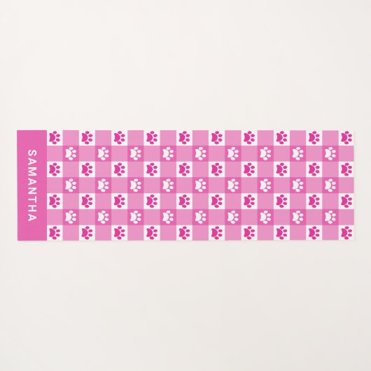 Cute Pink White Gingham Paw Prins Custom Yogamat (Achterkant (horizontaal))