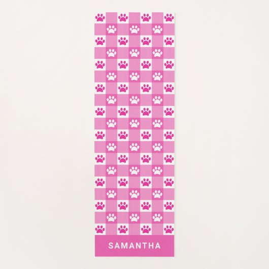 Cute Pink White Gingham Paw Prins Custom Yogamat (Voorkant)