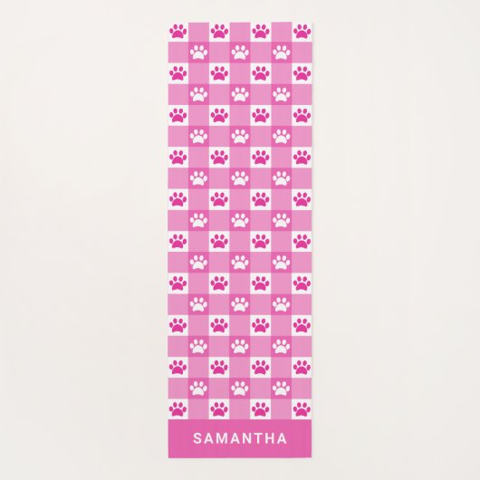 Cute Pink White Gingham Paw Prins Custom Yogamat (Achterkant)