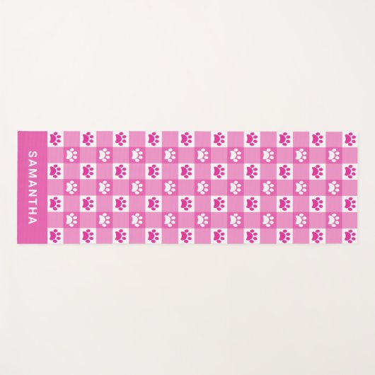 Cute Pink White Gingham Paw Prins Custom Yogamat (Voorkant (horizontaal))