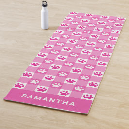 Cute Pink White Gingham Paw Prins Custom Yogamat