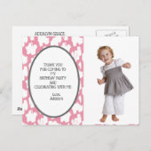 Cute Pink White Grey Birthday Bedankt Briefkaart (Voorkant / Achterkant)