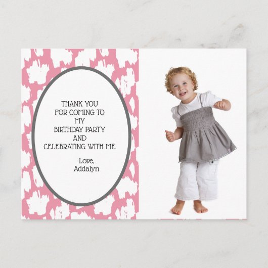 Cute Pink White Grey Birthday Bedankt Briefkaart (Voorkant)