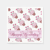 Cute Pink & White Heart Cupcakes Birthday Napkins Servetten (Voorkant)