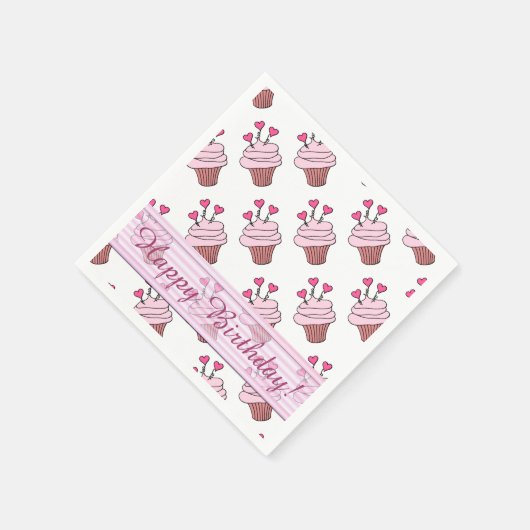 Cute Pink & White Heart Cupcakes Birthday Napkins Servetten (Hoek)