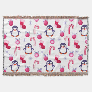 Cute Pink & White Kerstpatroon met pinguïns Deken