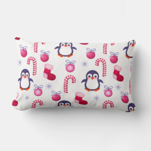 Cute Pink & White Kerstpatroon met pinguïns Kussen