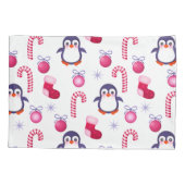 Cute Pink & White Kerstpatroon met pinguïns Kussensloop (Achterkant)