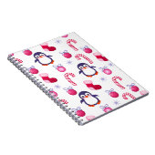 Cute Pink & White Kerstpatroon met pinguïns Notitieboek (Rechterzijde)