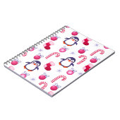 Cute Pink & White Kerstpatroon met pinguïns Notitieboek (Linkerzijde)