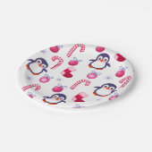 Cute Pink & White Kerstpatroon met pinguïns Papieren Bordje (Gekanteld)