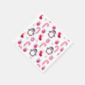 Cute Pink & White Kerstpatroon met pinguïns Servetten (Hoek)