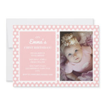 Cute Pink White Polka Dot Little Girl 1ste verjaar
