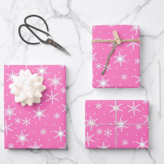 Cute Pink White Snowflake Patroon Xmas Inpakpapier Vel (Voorkant)