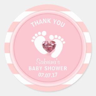 Cute Pink White Stripes Baby shower/Sprinkle Girl Ronde Sticker