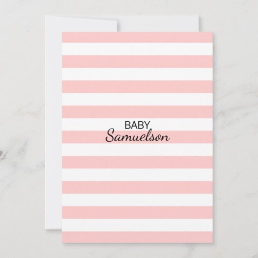 Cute Pink White Stripes Black Gold Baby shower Kaart (Achterkant)