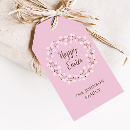 Cute Pink Willow Happy Pasen Cadeaulabel