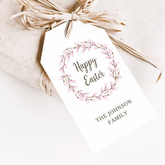 Cute Pink Willow Happy Pasen Cadeaulabel