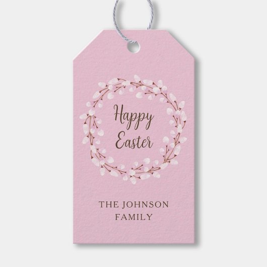 Cute Pink Willow Happy Pasen Cadeaulabel