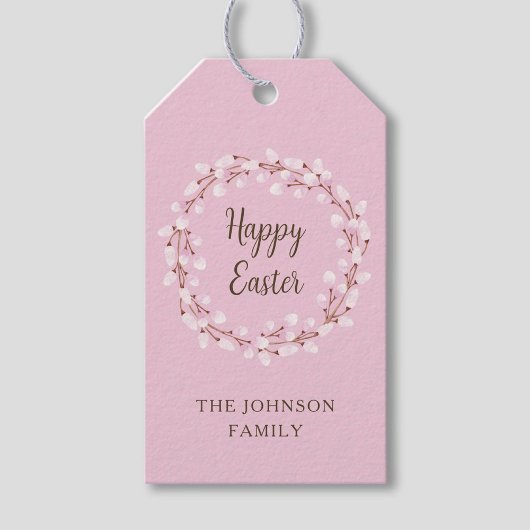 Cute Pink Willow Happy Pasen Cadeaulabel