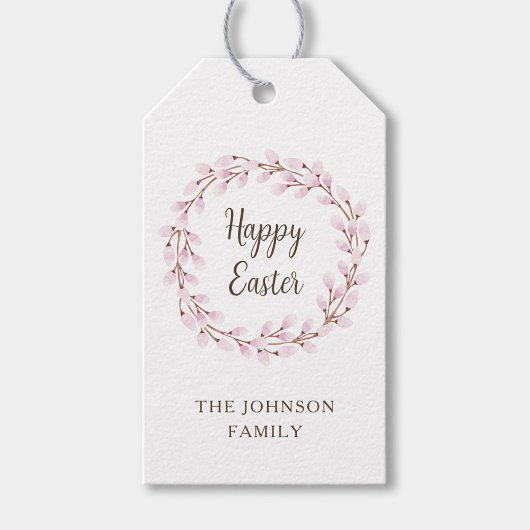 Cute Pink Willow Happy Pasen Cadeaulabel