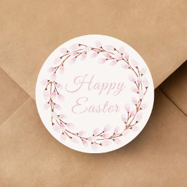 Cute Pink Willow Happy Pasen Ronde Sticker
