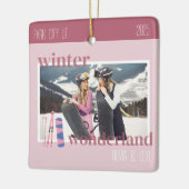 Cute Pink Winter Ski Theme Keepsake Photo  Keramisch Ornament (Links)