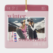 Cute Pink Winter Ski Theme Keepsake Photo  Keramisch Ornament (Achterkant)