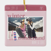 Cute Pink Winter Ski Theme Keepsake Photo  Keramisch Ornament (Voorkant)