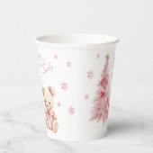 Cute Pink Winter Teddy Bear Bow Baby Girl Shower Papieren Bekers (Rechts)