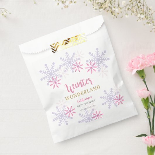 Cute Pink Winter Wonderland Baby shower Snowflakes Bedankzakje (Gezegeld)