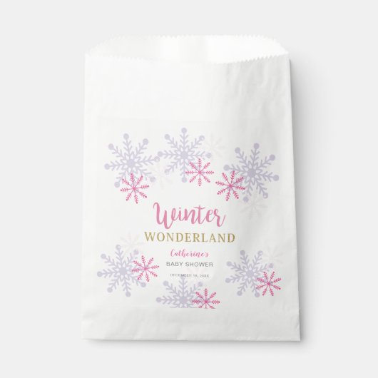 Cute Pink Winter Wonderland Baby shower Snowflakes Bedankzakje (Voorkant)