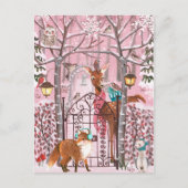Cute Pink Winter Woodland Animals Holiday Feestdagenkaart (Voorkant)