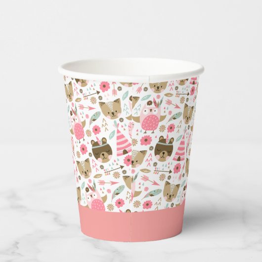 Cute Pink Woodland Animals Persoonlijke verjaardag Papieren Bekers (Rechts)