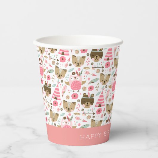Cute Pink Woodland Animals Persoonlijke verjaardag Papieren Bekers (Voorkant)