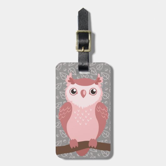 Cute PInk Woodland Owl Bagagelabel (Voorkant verticaal)