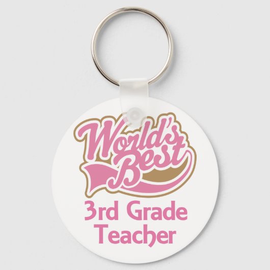Cute Pink Worlds Best 3rd Grade Teacher Sleutelhanger (Voorkant)