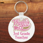 Cute Pink Worlds Best 3rd Grade Teacher Sleutelhanger (Voorkant)