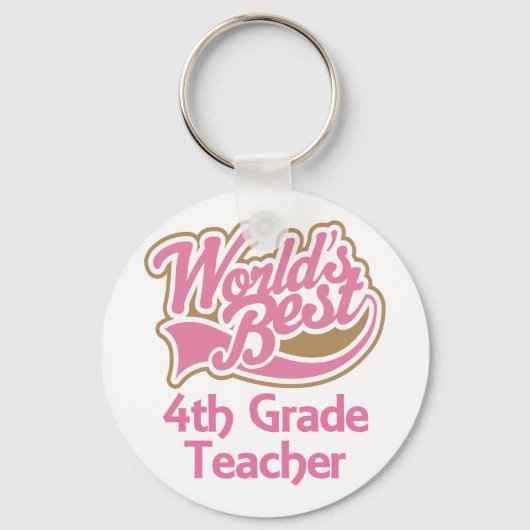 Cute Pink Worlds Best 4th Grade Teacher Sleutelhanger (Voorkant)