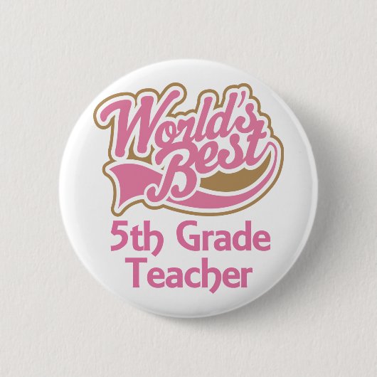 Cute Pink Worlds Best 5th Grade Teacher Ronde Button 5,7 Cm (Voorkant)