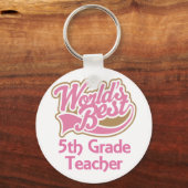 Cute Pink Worlds Best 5th Grade Teacher Sleutelhanger (Voorkant)