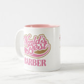 Cute Pink Worlds Best Barber Tweekleurige Koffiemok (Voorkant links)